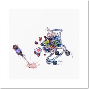 shopping cart dumping out groceries Posters and Art